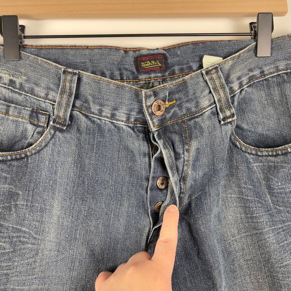 VTG Y2K Von Dutch Originals Greaser Selvedge Blue Straight Jeans Mens 34 x 33 - Picture 6 of 12